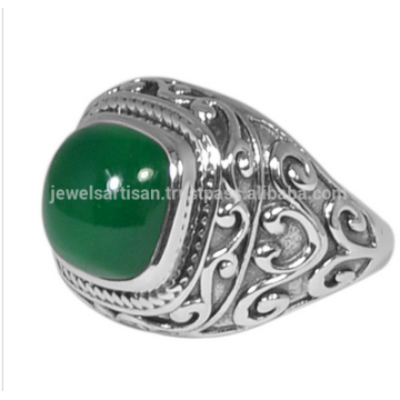 GREEN ONYX NATURAL GEMSTONE AVEC 925 STERLING SILVER VINTAGE STYLE RING DESIGNER BIJOUX